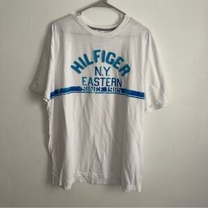 Tommy Hilfiger men’s embroidered T-shirt white and blue EUC size XL
